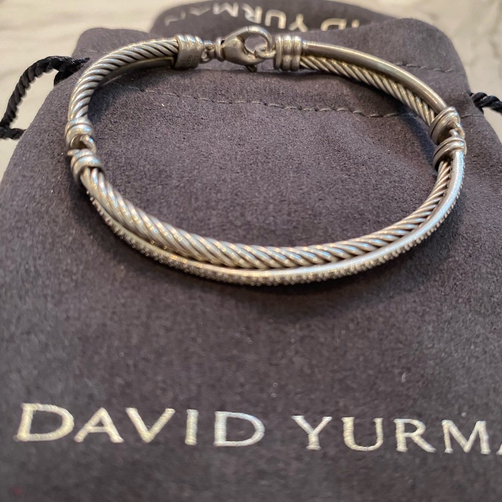 David Yurman Crossover Linked Bracelet in Sterling Silver with Pavè Diamonds